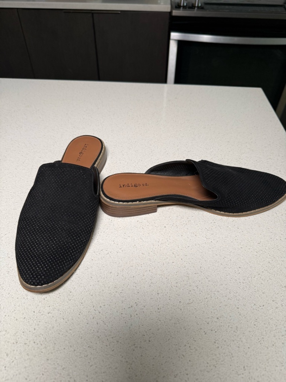 Indigo Black Textured Slip-On Mules